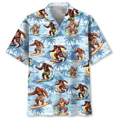 Funny Bigfoot Surfing Beach Hawaiian Shirt