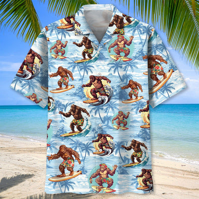 Funny Bigfoot Surfing Beach Hawaiian Shirt