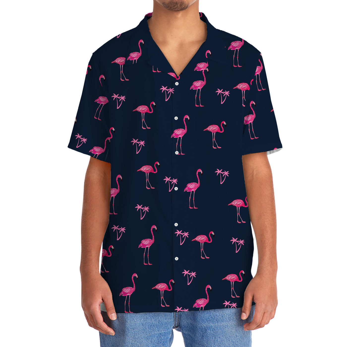 Flamingo Dark Navy Hawaiian Shirt