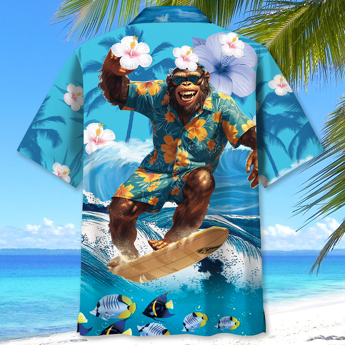 Bigfoot Surfing Hawaiian Shirt
