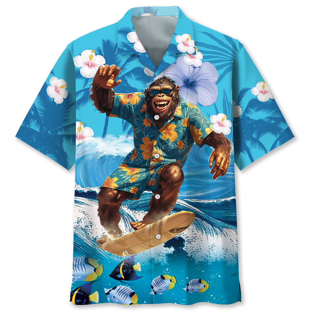 Bigfoot Surfing Hawaiian Shirt