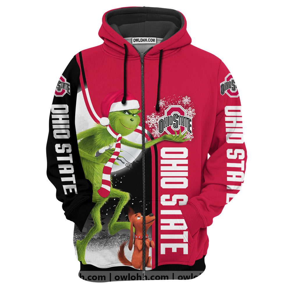 Christmas Grinch Ohio State Buckeyes Ncaa Team 3D Hoodie - Hoodie - OwlsMatrix