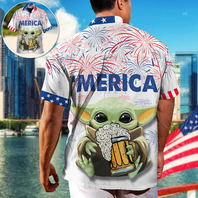 SW Baby Yoda With Beer  - Hawaiian Shirt - Owl Ohh