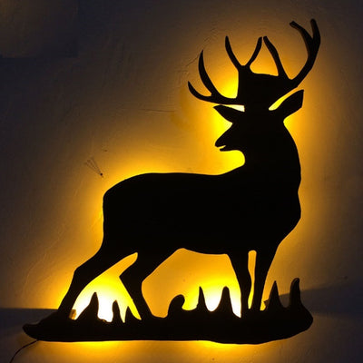12"x12" Deer In Glass Style - Led Light Metal - Owls Matrix LTD