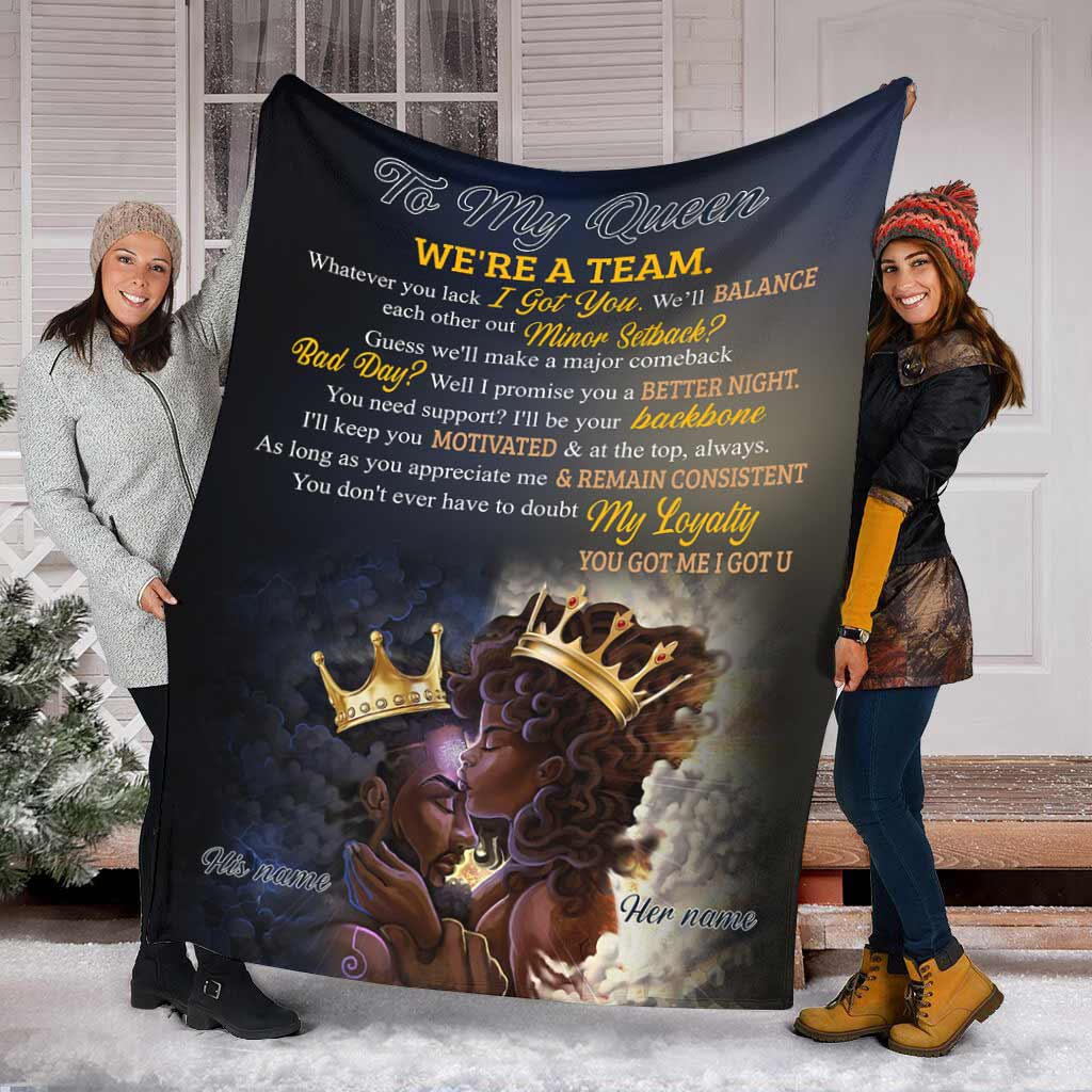 Black Woman We're A Team Afro Couple African American Personalized - Flannel Blanket - Owls Matrix LTD