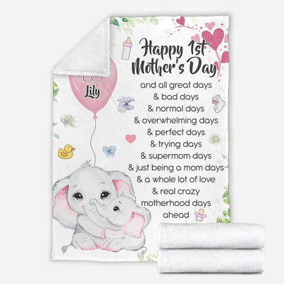 Elephant Happy 1st Mother's Day And All The Days Ahead Personalized - Flannel Blanket - Owls Matrix LTD