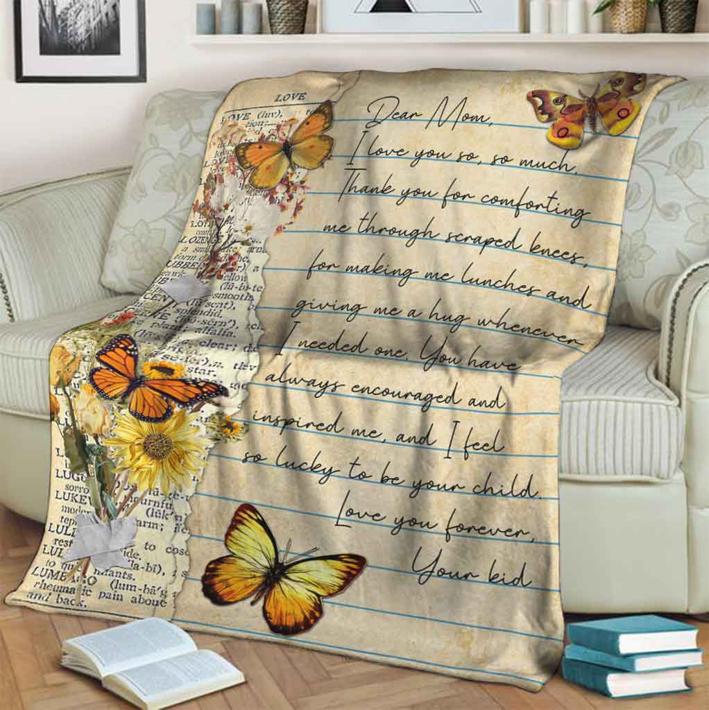 Butterfly Love Dear Mom Mother's Day Vintage Style - Flannel Blanket - Owls Matrix LTD