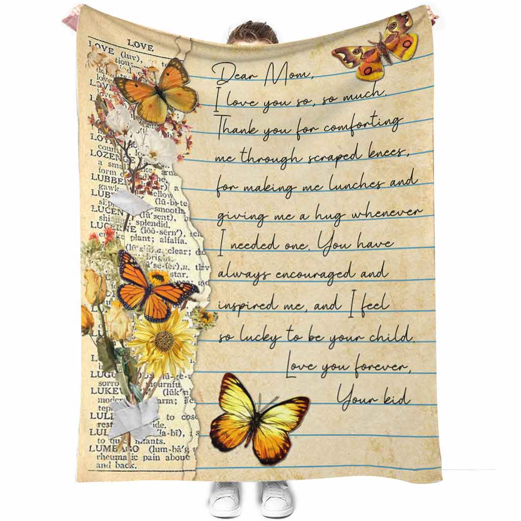 50" x 60" Butterfly Love Dear Mom Mother's Day Vintage Style - Flannel Blanket - Owls Matrix LTD