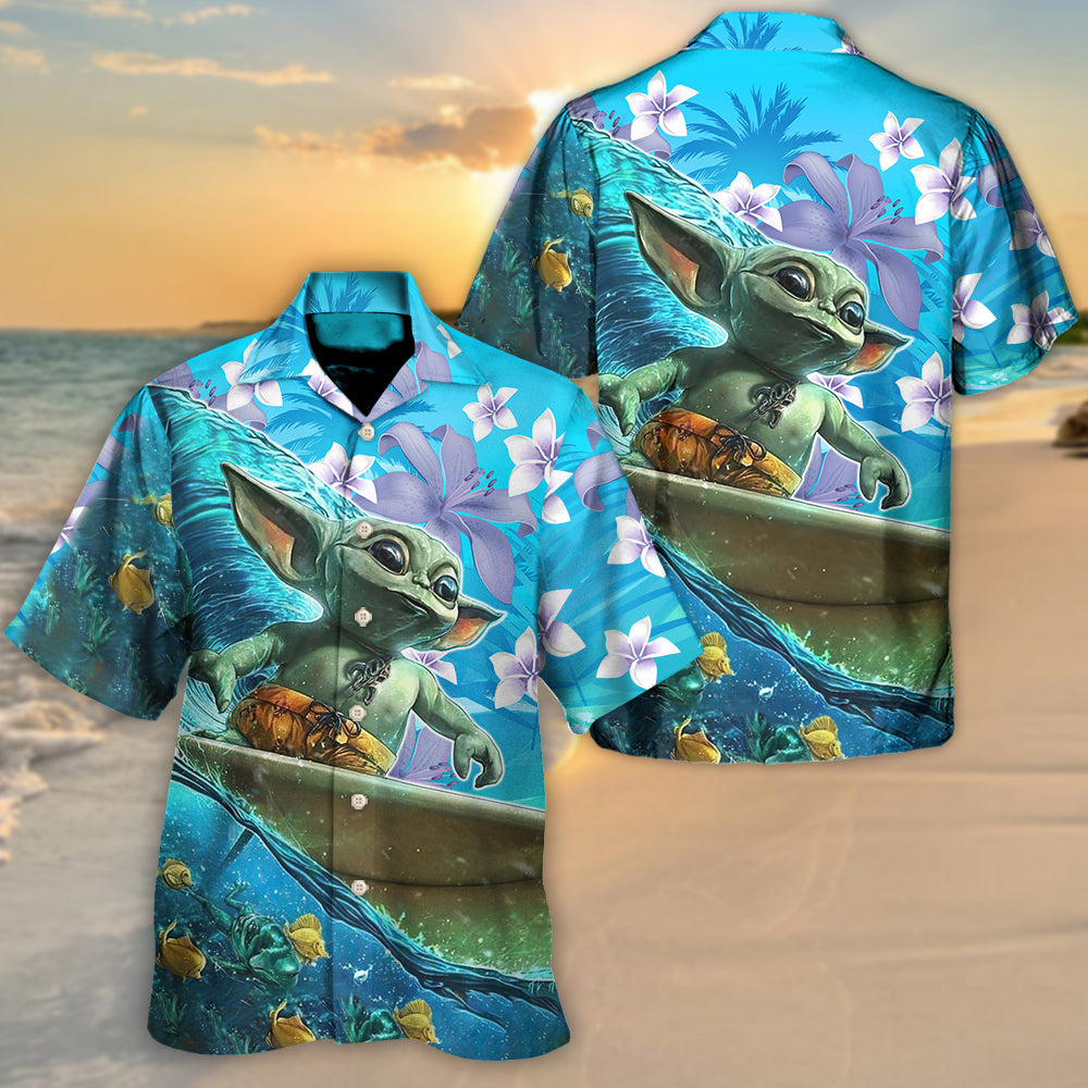 Star Wars Baby Yoda Surfing - Hawaiian Shirt For Men, Women, Kids - Owl Ohh-Owl Ohh