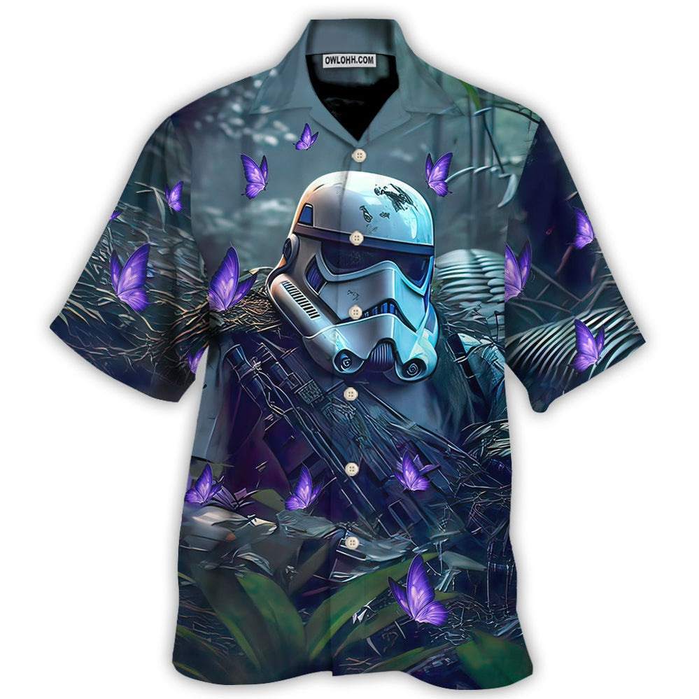 Starwars Stormtrooper In The Jungle With Purple Flowers - Hawaiian Shirt