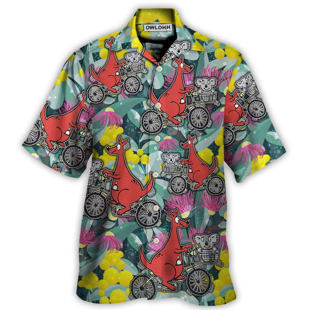 Kangaroo And Koala Ride Cycling Flower Art - Hawaiian Shirt - Owls Matrix LTD