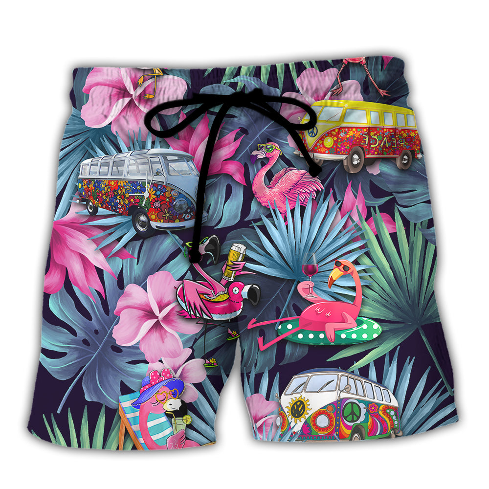 Camping Funny Flamingo Weekend Forecast Camping With A Chance Of Drinking - Beach Short