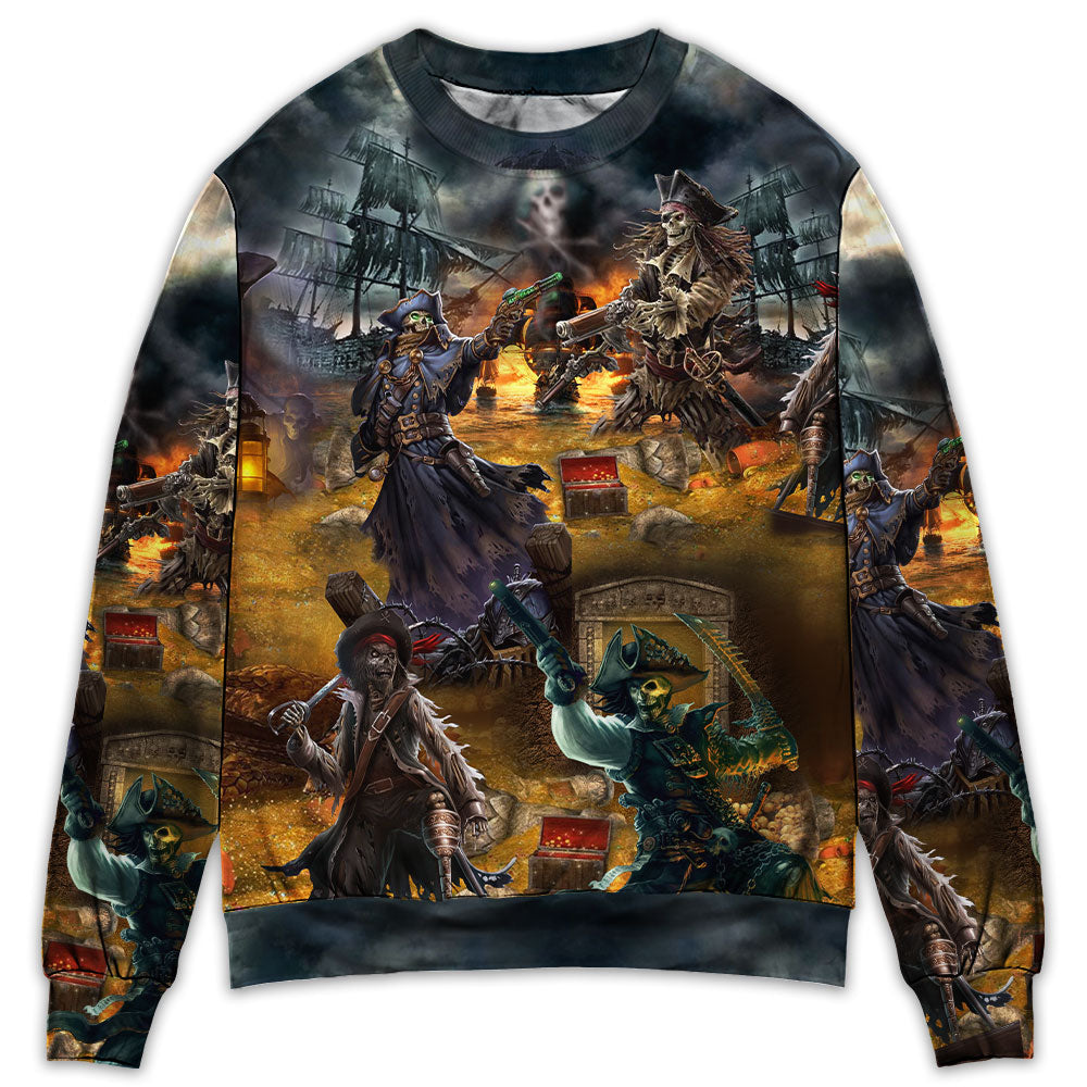 Skull Pirate Skull Treasure Hunting - Sweater - Ugly Christmas Sweater - Owls Matrix LTD