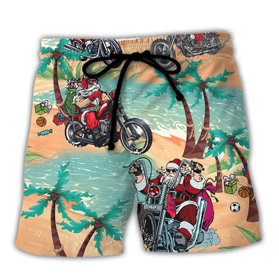 Christmas In July Driving With Santa Claus On Summer Beach- Beach Short