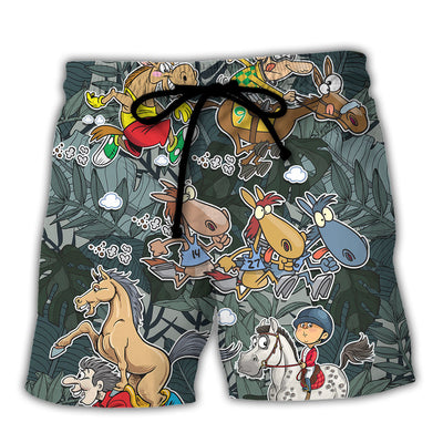 Horse Funny Racing Funny Art - Beach Short - Owls Matrix LTD