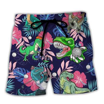 Golf Funny Dinosaur Playing Golf Back Nines Matter Tropical Golf Lover - Beach Short