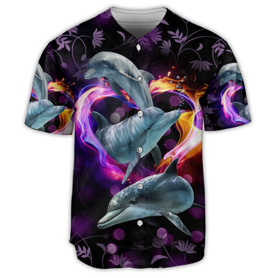 Dolphin Colorful Heart Shape Art - Baseball Jersey - Owls Matrix LTD
