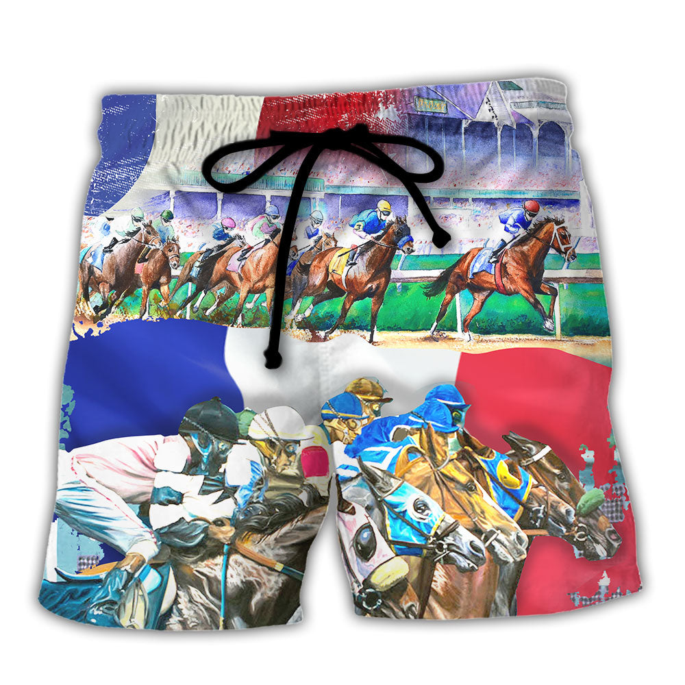 Horse France Horse Racing Amazing Seat Lover Style - Beach Short - Owls Matrix LTD