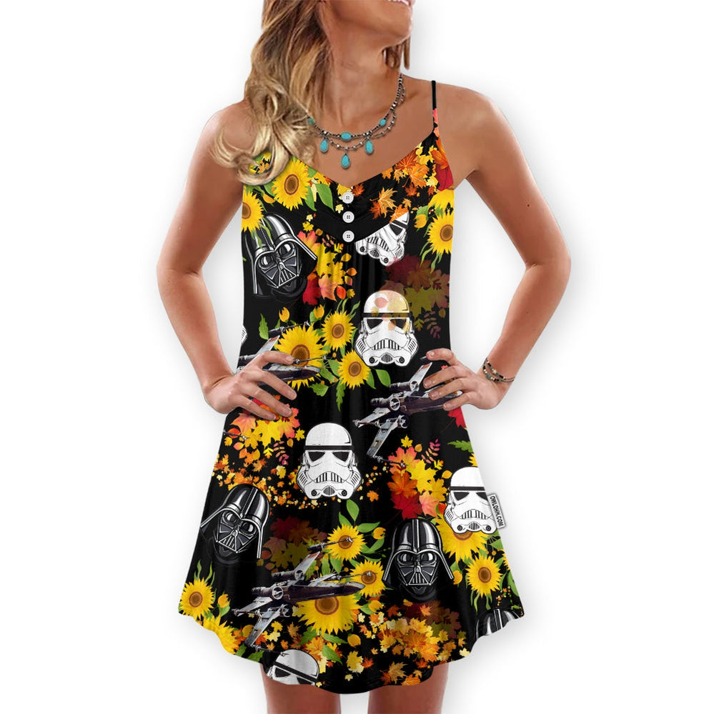 Star Wars Darth Vader Stormtrooper Helmet Autumn Wild Sunflowers - V-neck Sleeveless Cami Dress