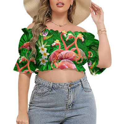 Flamingo Stand Tall And Be Fabulous - Cropped Top With Short Puff Sleeve