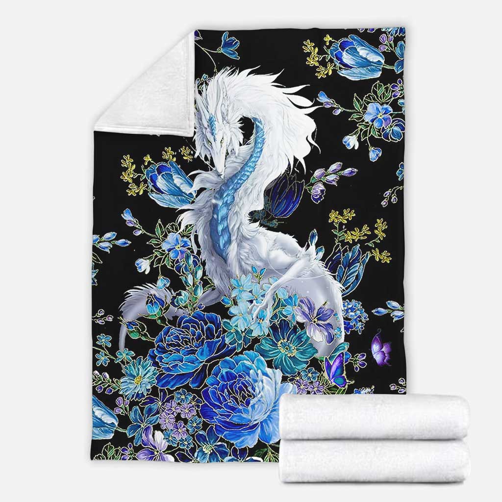 Dragon Blue And White - Flannel Blanket - Owls Matrix LTD