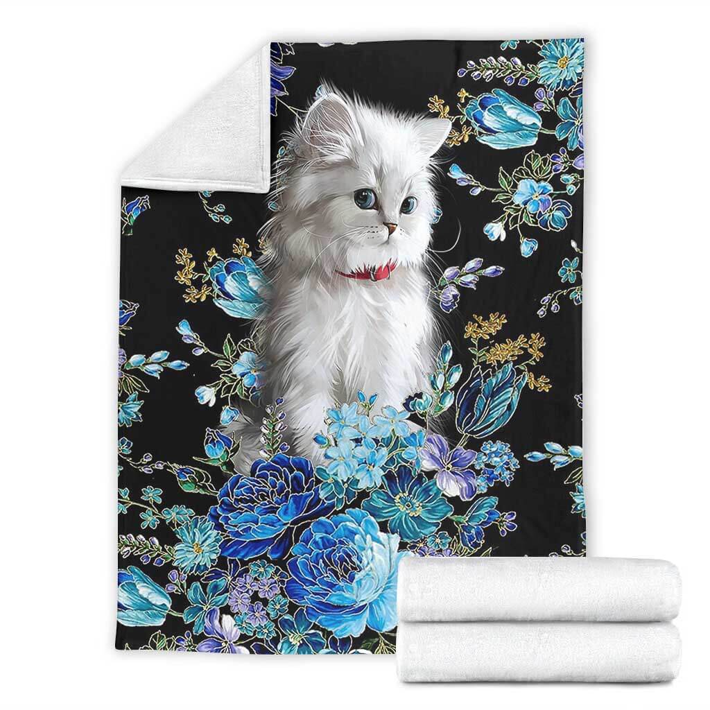Cat So Lovely Blur Floral Cats - Flannel Blanket - Owls Matrix LTD