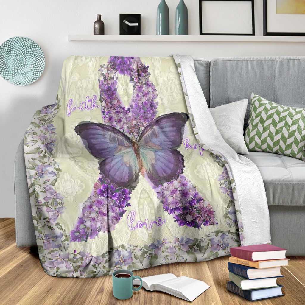 Butterfly Faith Hope Love Cystic Fibrosis Awareness - Flannel Blanket - Owls Matrix LTD