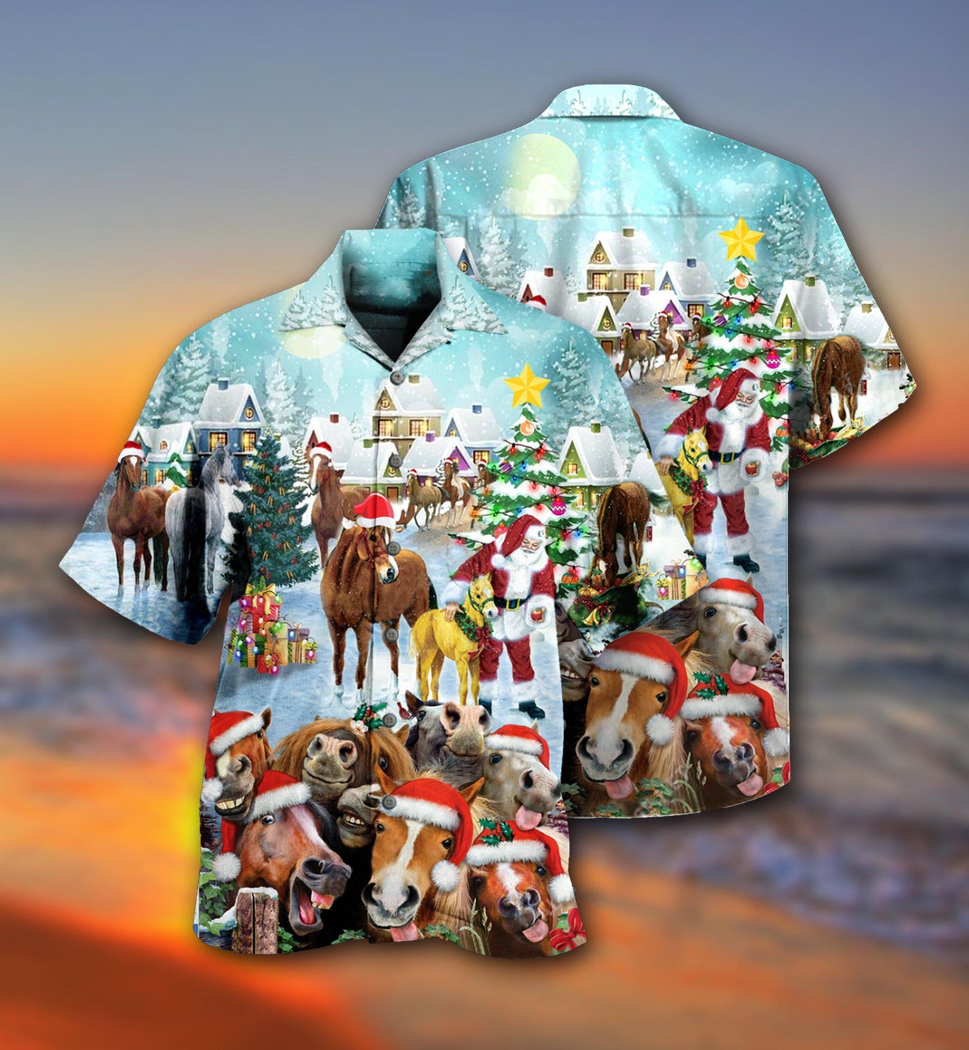 Horse Loves Christmas Very Happy - Hawaiian Shirt - Owls Matrix LTD