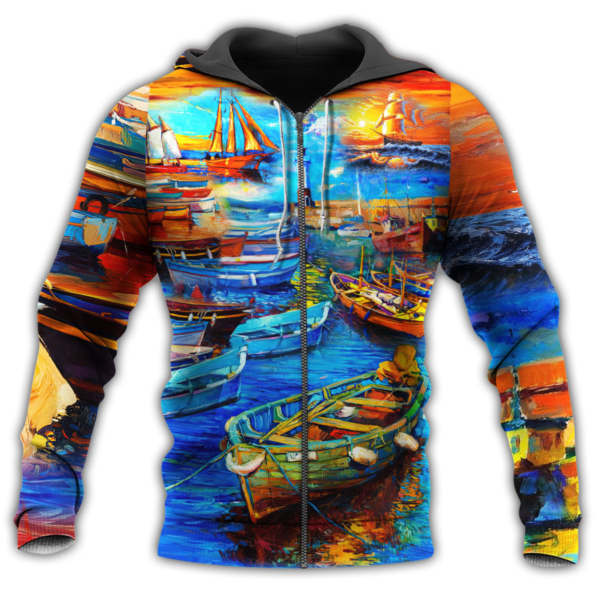 Zip Hoodie / S Boat The Bygone Days By The Harbor In The Sunset - Hoodie - Owls Matrix LTD