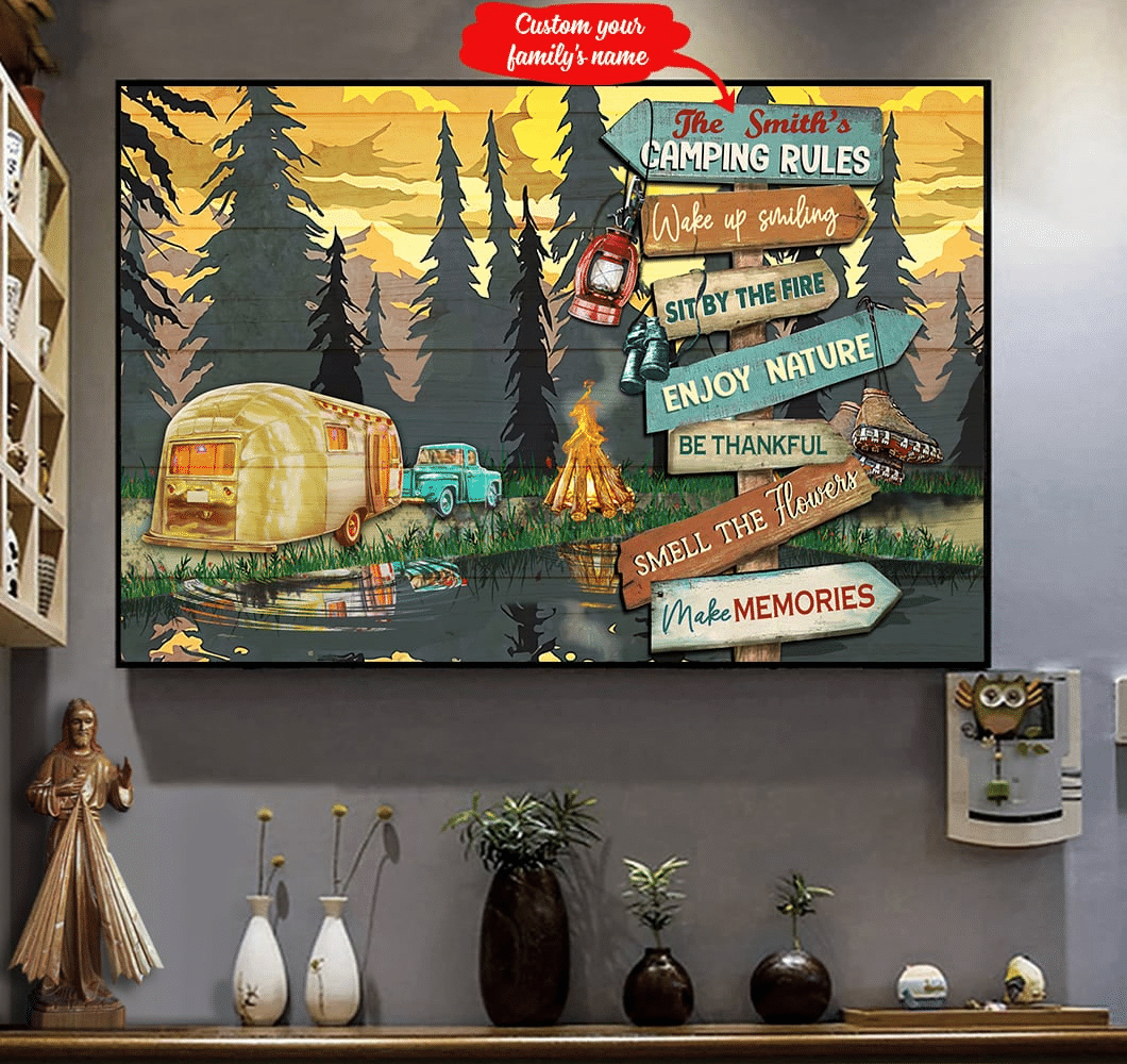 Camping Wake Up Smiling Sit By The Fire Personalized - Horizontal Poster - Owls Matrix LTD