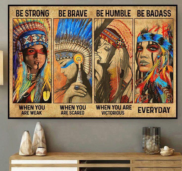 Native American Girls Peace Life - Horizontal Poster - Owls Matrix LTD