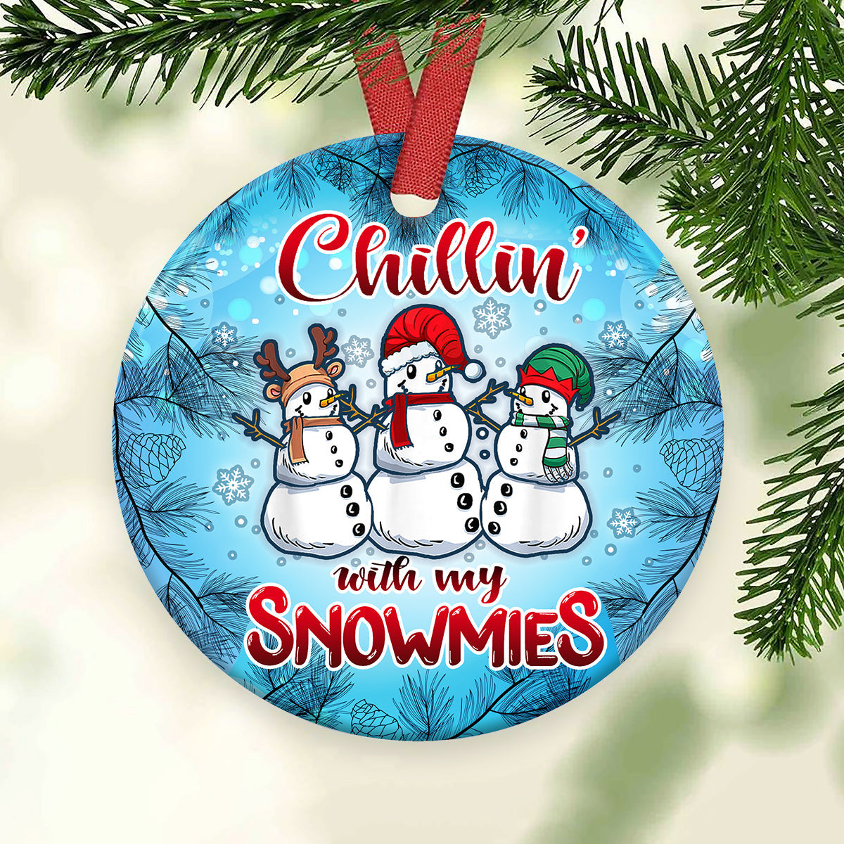 Snowman Chillin With My Snowmies - Circle Ornament - Owls Matrix LTD