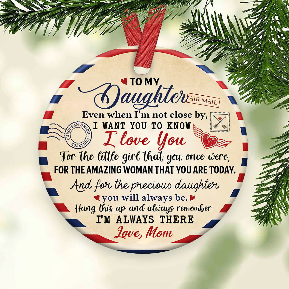 Family To My Daughter Letters Style - Circle Ornament - Owls Matrix LTD