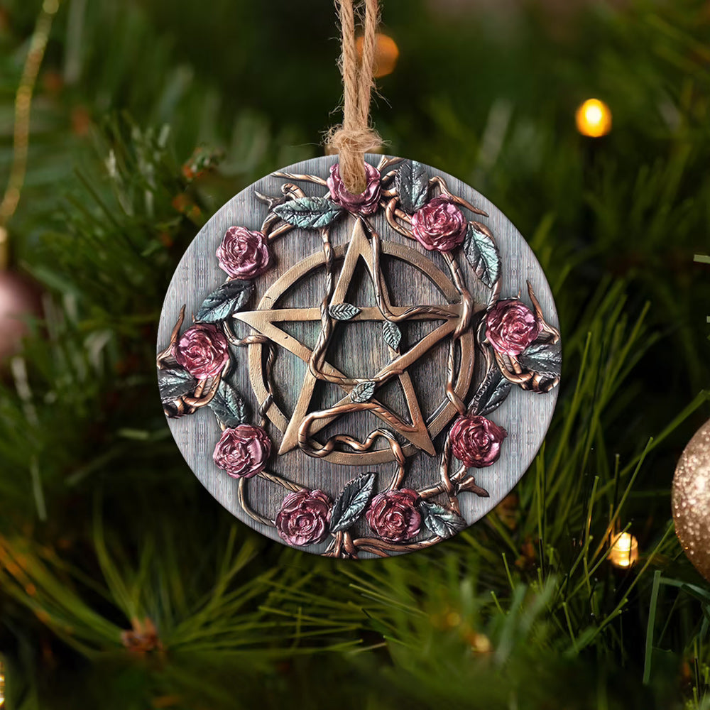 Metal Witch Roses Wicca Symbol - Circle Ornament - Owls Matrix LTD