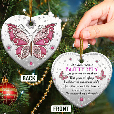 Butterfly Advice Pink Color - Heart Ornament - Owls Matrix LTD