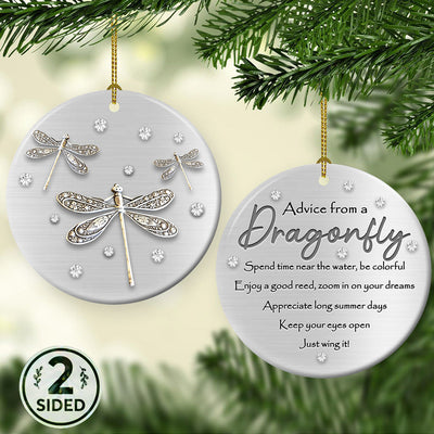 Dragonfly Advice Keep Your Eyes Open - Circle Ornament - Owls Matrix LTD