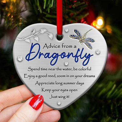 Dragonfly Advice From A Dragonfly - Heart Ornament - Owls Matrix LTD