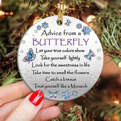 Butterfly Advice Talk Time To Smell The Flowers - Circle Ornament - Owls Matrix LTD