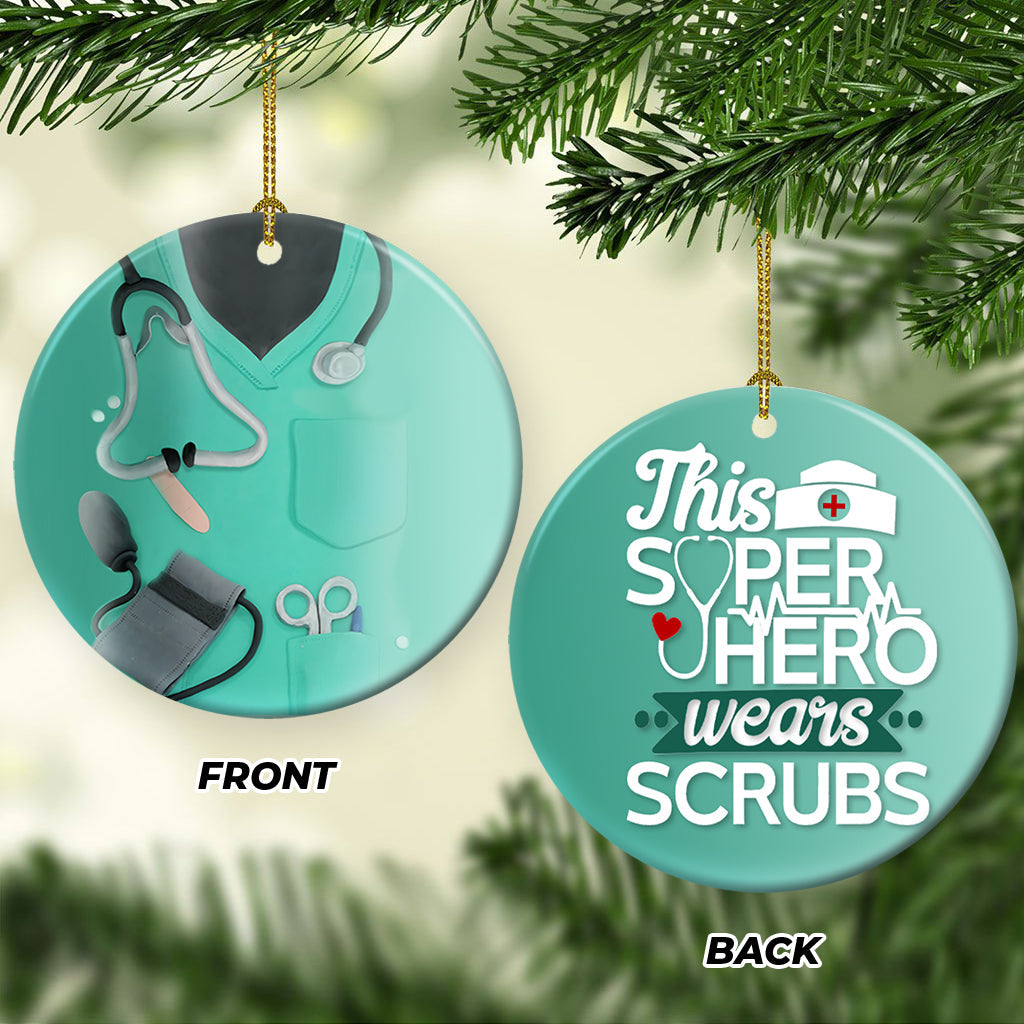 Nurse Scrubs Super Hero - Circle Ornament - Owls Matrix LTD