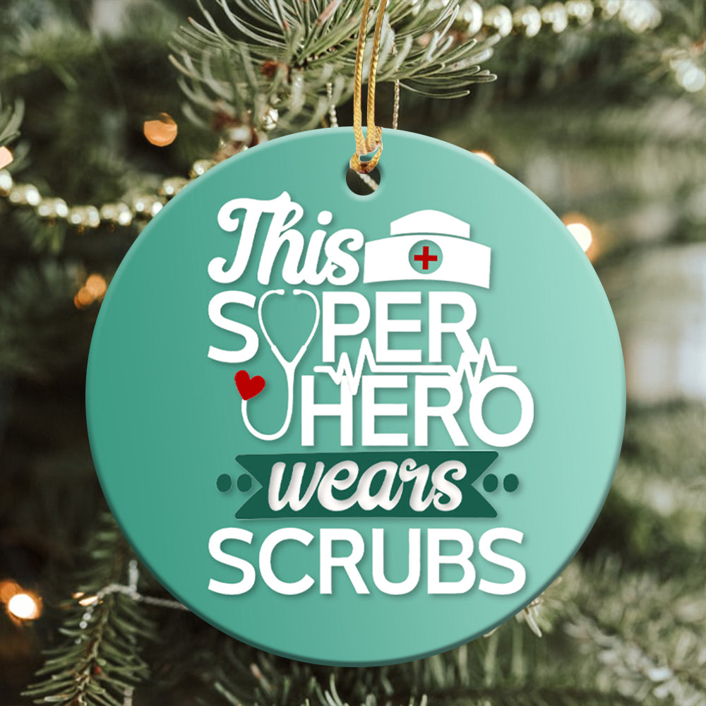 Nurse Scrubs Super Hero - Circle Ornament - Owls Matrix LTD