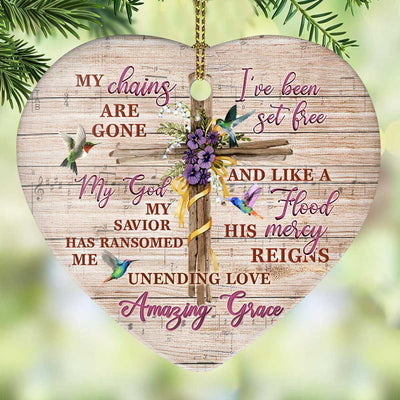 Wooden Style Faith My Chains Are Gone - Heart Ornament - Owls Matrix LTD