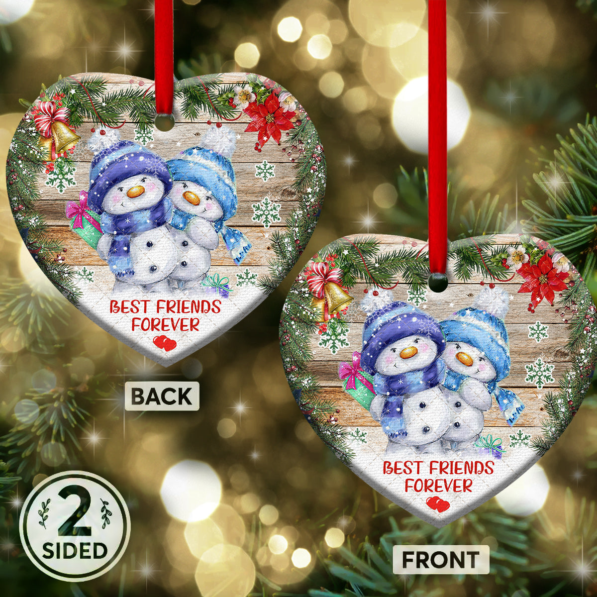 Snowman Best Friends Forever - Heart Ornament - Owls Matrix LTD