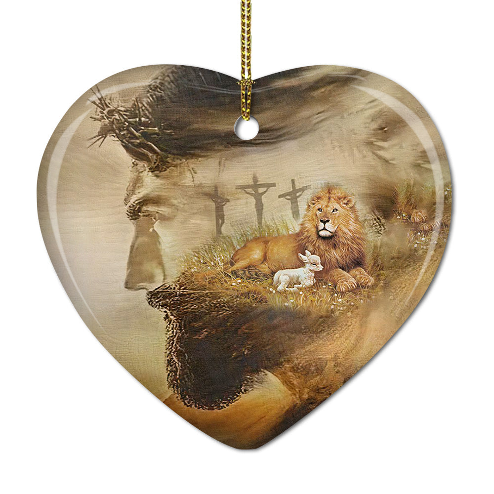 God With Lion And Sheep - Heart Ornament - Owls Matrix LTD