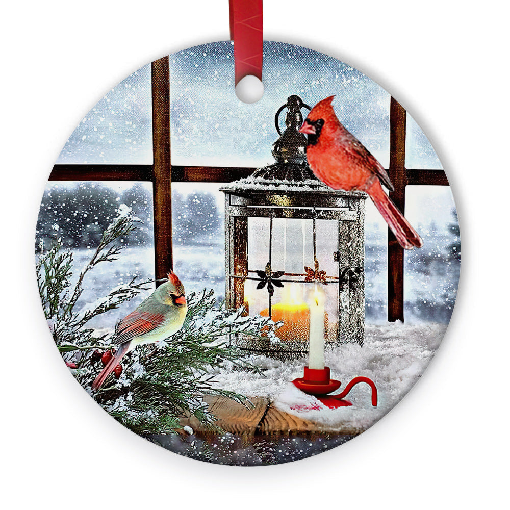 Cardinal Lantern With His Friends - Circle Ornament - Owls Matrix LTD