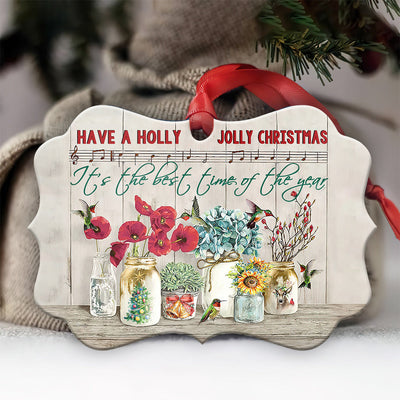 Hummingbird Holly Jolly Christmas - Horizontal Ornament - Owls Matrix LTD