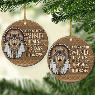 Native American Wolf Native Pride It Knows - Circle Ornament - Owls Matrix LTD