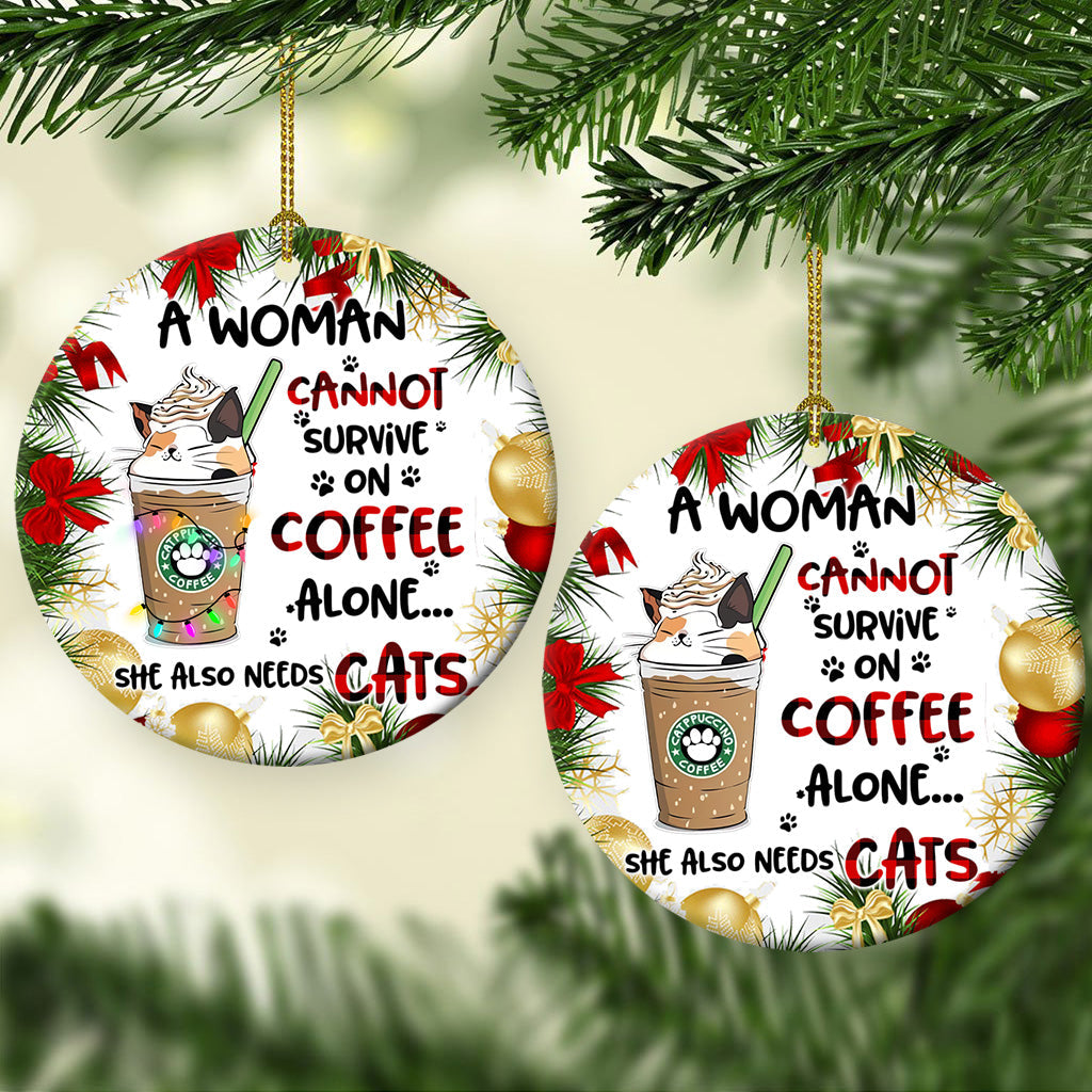 Cat Christmas Coffee Lover - Circle Ornament - Owls Matrix LTD