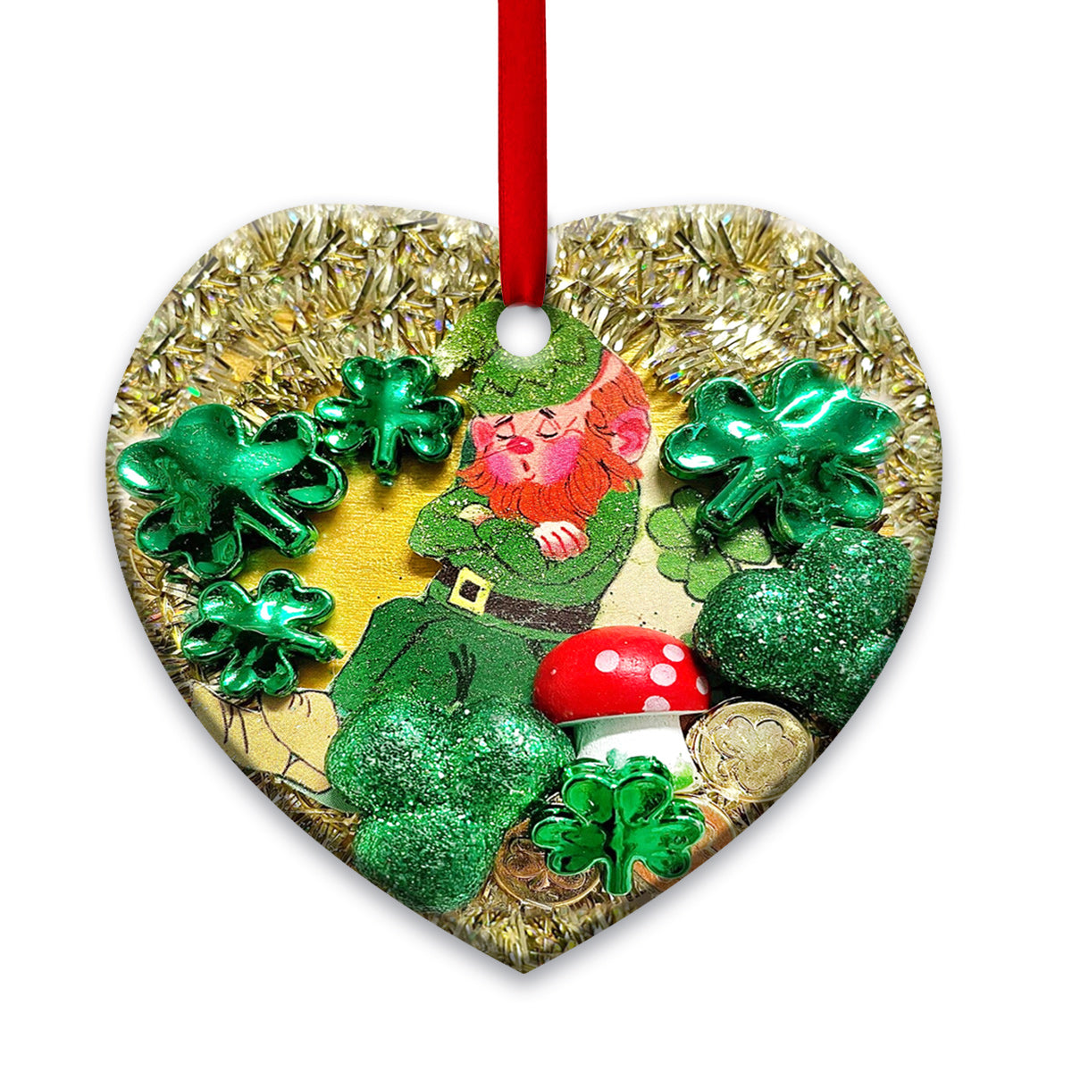 Patrick's Day Marble With Mushroom - Heart Ornament - Owls Matrix LTD