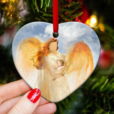 Family Mom Angel And Baby - Heart Ornament - Owls Matrix LTD