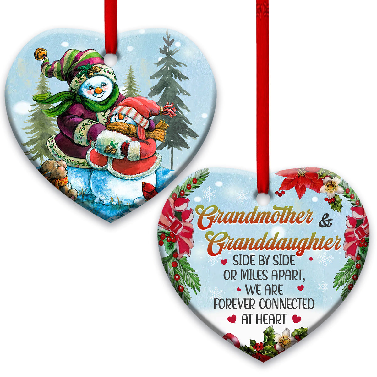 Family Grandmother And Granddaughter Side By Side - Heart Ornament - Owls Matrix LTD